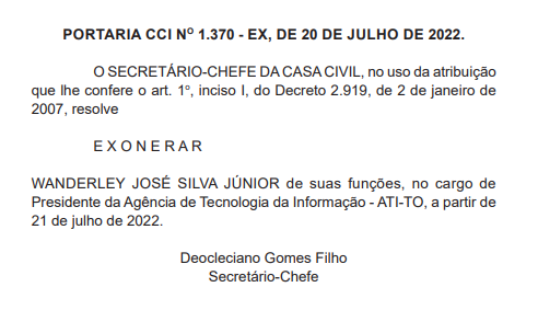 Exoneração de Wanderlei José da Silva 
